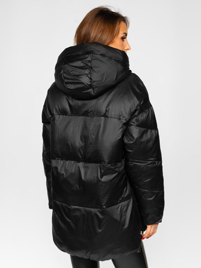 Crna prošivena jakna ženska zimska s kapuljačom Bolf P6605