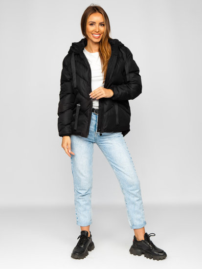 Crna prošivena ženska jakna zimska s kapuljačom Bolf 5M739
