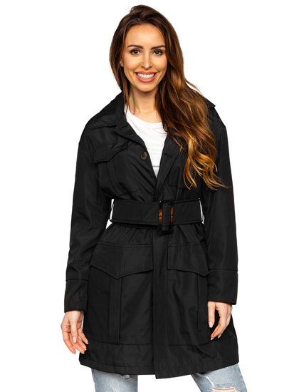 Crni trenč kaput ženski s remenom Bolf AG5012