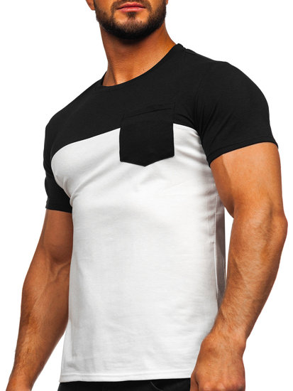 Crno-bijela bez printa muška majica s džepom Bolf 8T91