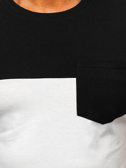 Crno-bijela bez printa muška majica s džepom Bolf 8T91
