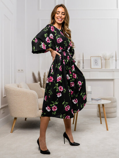 Crno-ružičasta duga haljina za žene sa cvijećem Bolf XY202116