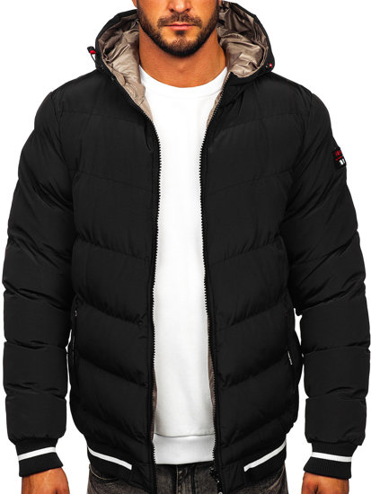 Crno-zlatna dvostrana prošivena muška jakna zimska Bolf 7417