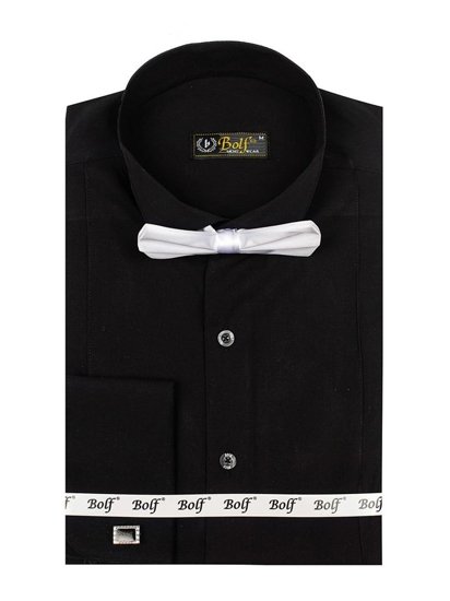 Košulja muška elegantna dugih rukava crna Bolf 4702-A leptir kravata+dugmad za orukvice