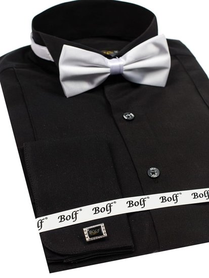 Košulja muška elegantna dugih rukava crna Bolf 4702-A leptir kravata+dugmad za orukvice