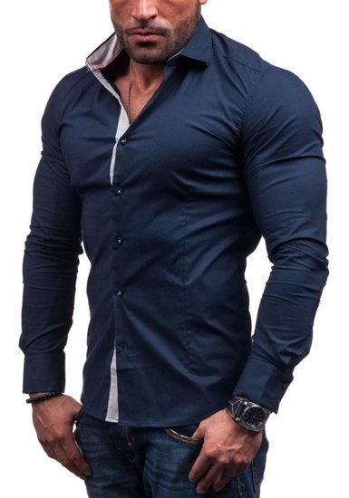 Košulja muška elegantna dugih rukava tamnoplava Bolf 7185