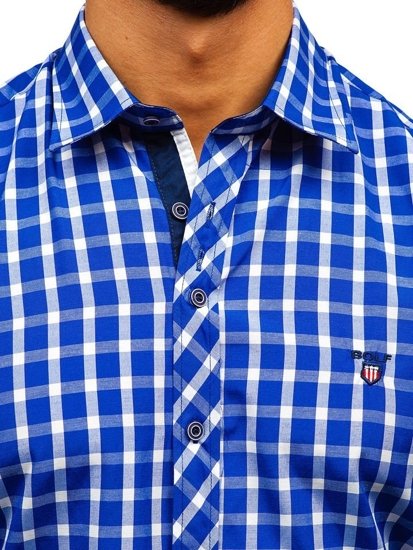 Košulja muška elegantna karirana dugih rukava plava Bolf 4747
