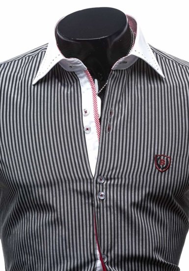 Košulja muška elegantna prugasta dugih rukava crna Bolf 4784-1