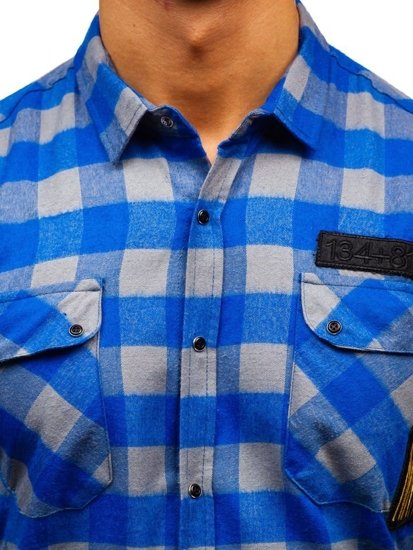 Košulja muška od flanela dugih rukava plavo-siva Bolf 2503