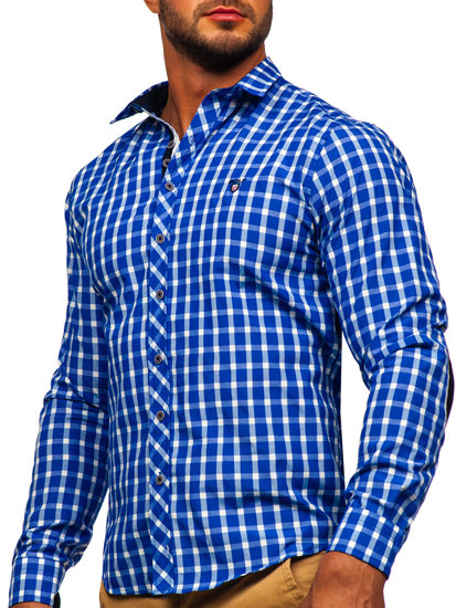 Modro plava muška elegantna karirana košulja dugih rukava Bolf 4747-1