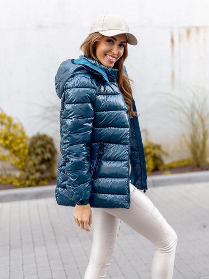 Morska prošivena jakna ženska zimska s kapuljačom  Denley B9583