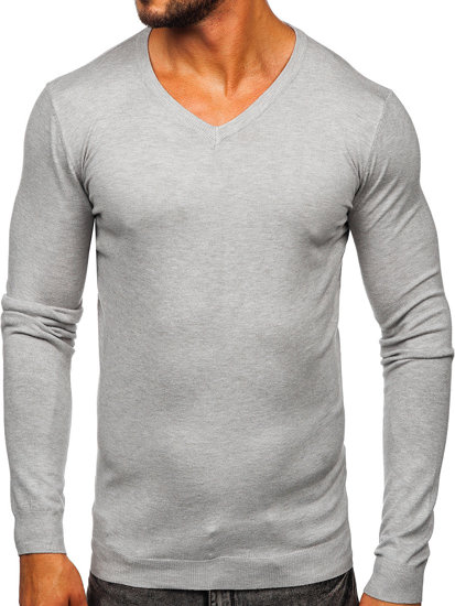 Sivi džemper muški s v-izrezom Bolf MMB601