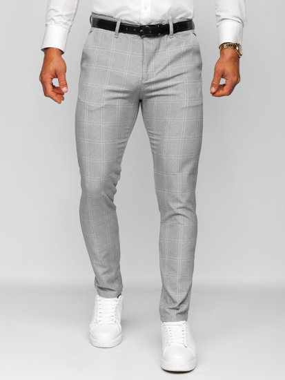 Sivo-białe muške karirane chino hlače Bolf 0036