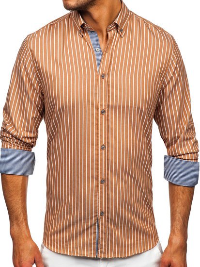 Smeđa košulja muška s prugama dugih rukava Bolf 20731