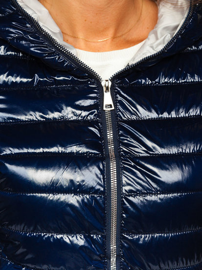 Tamnoplava prošivena prijelazna ženska jakna s kapuljačom Bolf 9752