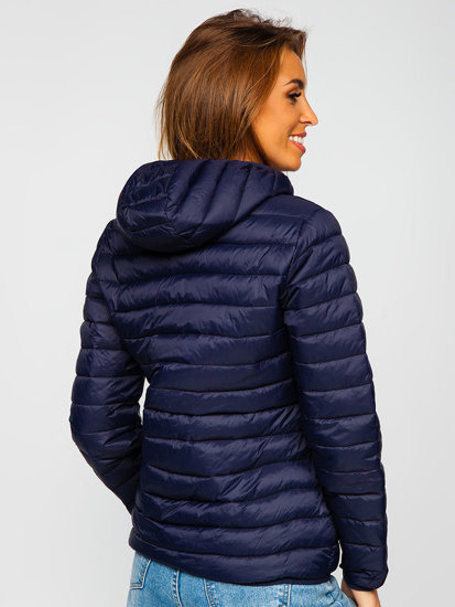 Tamnoplava prošivena prijelazna ženska jakna s kapuljačom Bolf M23036