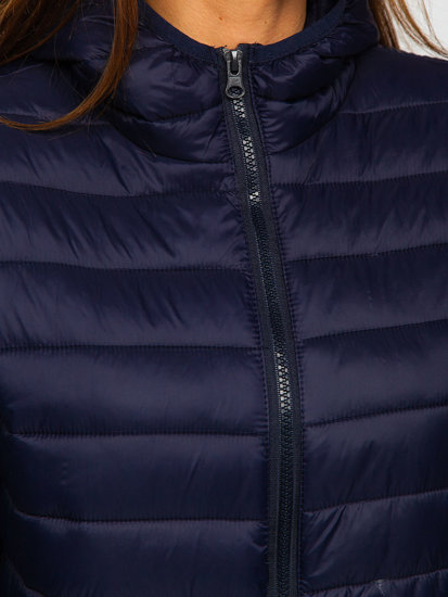 Tamnoplava prošivena prijelazna ženska jakna s kapuljačom Bolf M23036