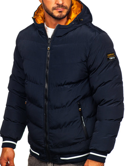 Tamnoplavo-boje devine dlake dvostrana prošivena muška jakna zimska Bolf 7417