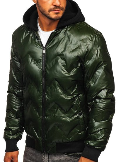 Zelena prijelazna muška bomber jakna s kapuljačom Bolf 6590
