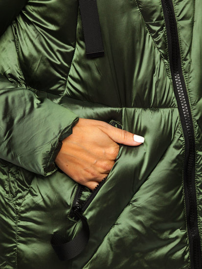 Zelena prošivena ženska zimska jakna s kapuljačom Bolf 23070