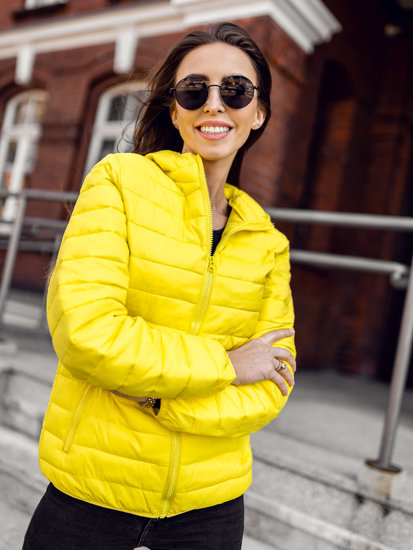 Žuta prošivena prijelazna ženska jakna s kapuljačom Bolf M23036