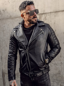 Crna bikerska kožna jakna muška s kapuljačom biker Bolf 11Z8005