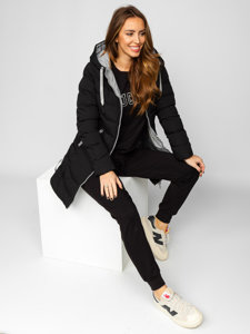 Crna duga prošivena jakna zimska kaput ženski s kapuljačom Bolf 7075