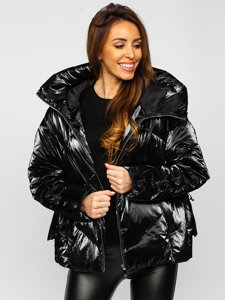 Crna jakna ženska zimska s kapuljačom Bolf OMDL022