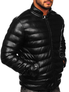 Crna kožna jakna muška prošivena Bolf 0021