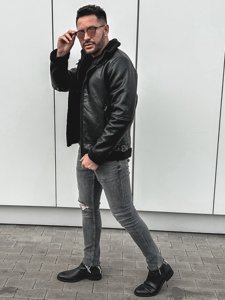 Crna muška kožna jakna izolirana bunda Bolf EX930