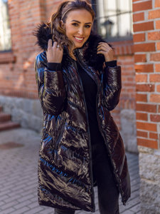 Crna prošivena jakna damska zimska z kapturem Bolf 23069