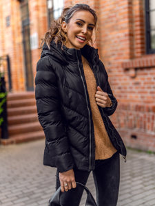 Crna prošivena jakna ženska zimska s kapuljačom Bolf 5M725