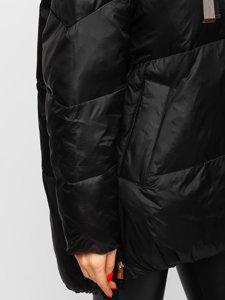 Crna prošivena jakna ženska zimska s kapuljačom Bolf P6605