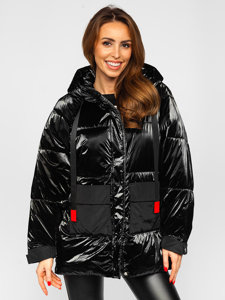 Crna prošivena jakna ženska zimska s kapuljačom Bolf P6636