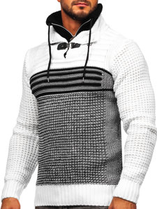 Crno-bijeli debeli džemper muški sa stojećim ovratnikom Bolf 2026