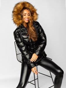 Crno-smeđa prošivena ženska zimska jakna s kapuljačom Bolf 5M773