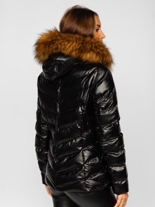 Crno-smeđa prošivena ženska zimska jakna s kapuljačom Bolf 5M773