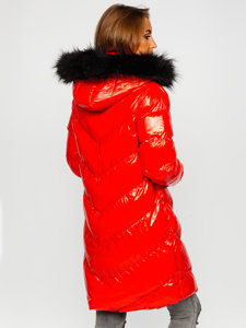 Crvena prošivena zimska ženska jakna s kapuljačom Denley 23069