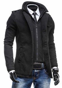 Jednoredni kaput muški s visokim ovratnikom crni Bolf 8853C