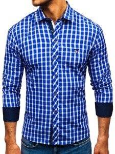 Košulja muška elegantna karirana dugih rukava plava Bolf 4747