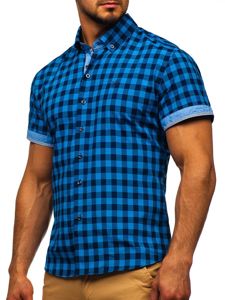 Košulja muška karirana kratkih rukava plava Bolf 4508