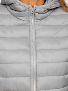 Siva prošivena prijelazna ženska jakna s kapuljačom Bolf M23036