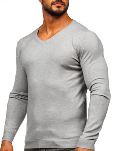 Sivi džemper muški s v-izrezom Bolf MMB601