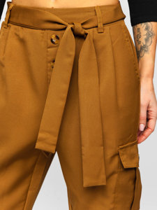Smeđe cargo ženske hlače s remenom Bolf HM007