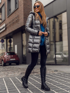 Srebrna duga dvostrana prošivena ženska zimska jakna s kapuljačom Bolf B8070