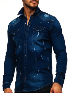 Tamnoplava košulja muška od trapera dugih rukava Bolf R801