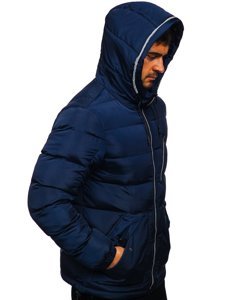 Tamnoplava prošivena jakna muška zimska s kapuljačom Bolf 1181