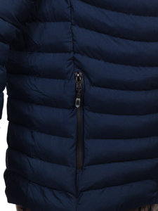 Tamnoplava prošivena muška zimska jakna s kapuljačom Bolf 13057