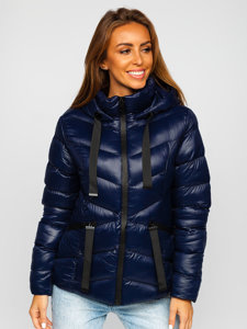 Tamnoplava prošivena zimska ženska jakna s kapuljačom Denley 23066