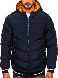Tamnoplavo-boje devine dlake dvostrana prošivena muška jakna zimska Bolf 7417